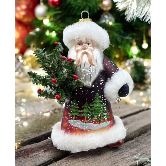 Unbranded Other - Vintage Glass Santa Claus Christmas Tree Ornament Hand Painted Forest Scene